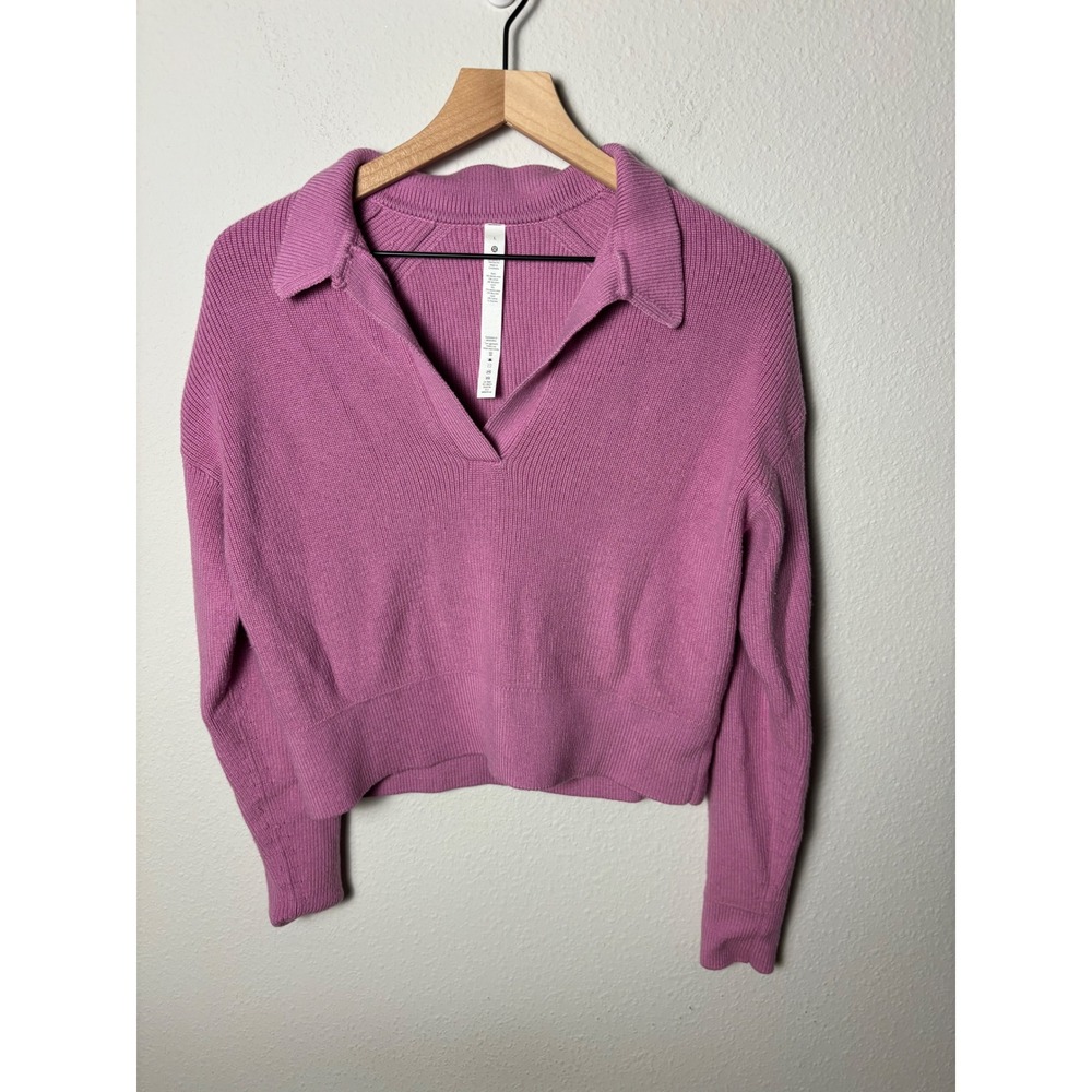 Lululemon Collared Merino Wool-Blend Sweater Dahlia Mauve Pink LW3HJNS Size L